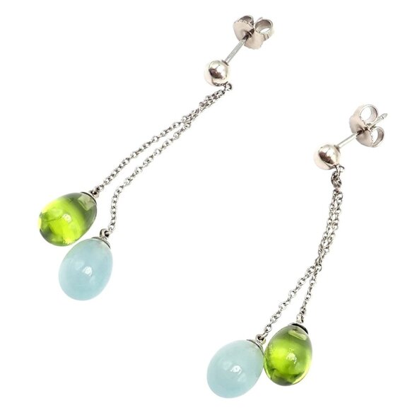 Authentic! Tiffany & Co 18k White Gold Rainbow Drop Peridot Chalcedony Earrings - Picture 11 of 11